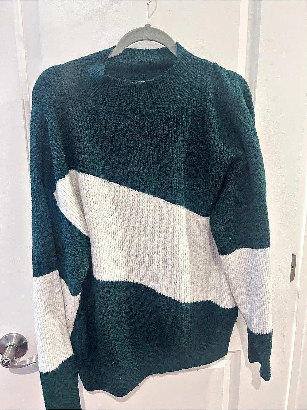 Nine West Color Block Crewneck Sweater Green & White XL